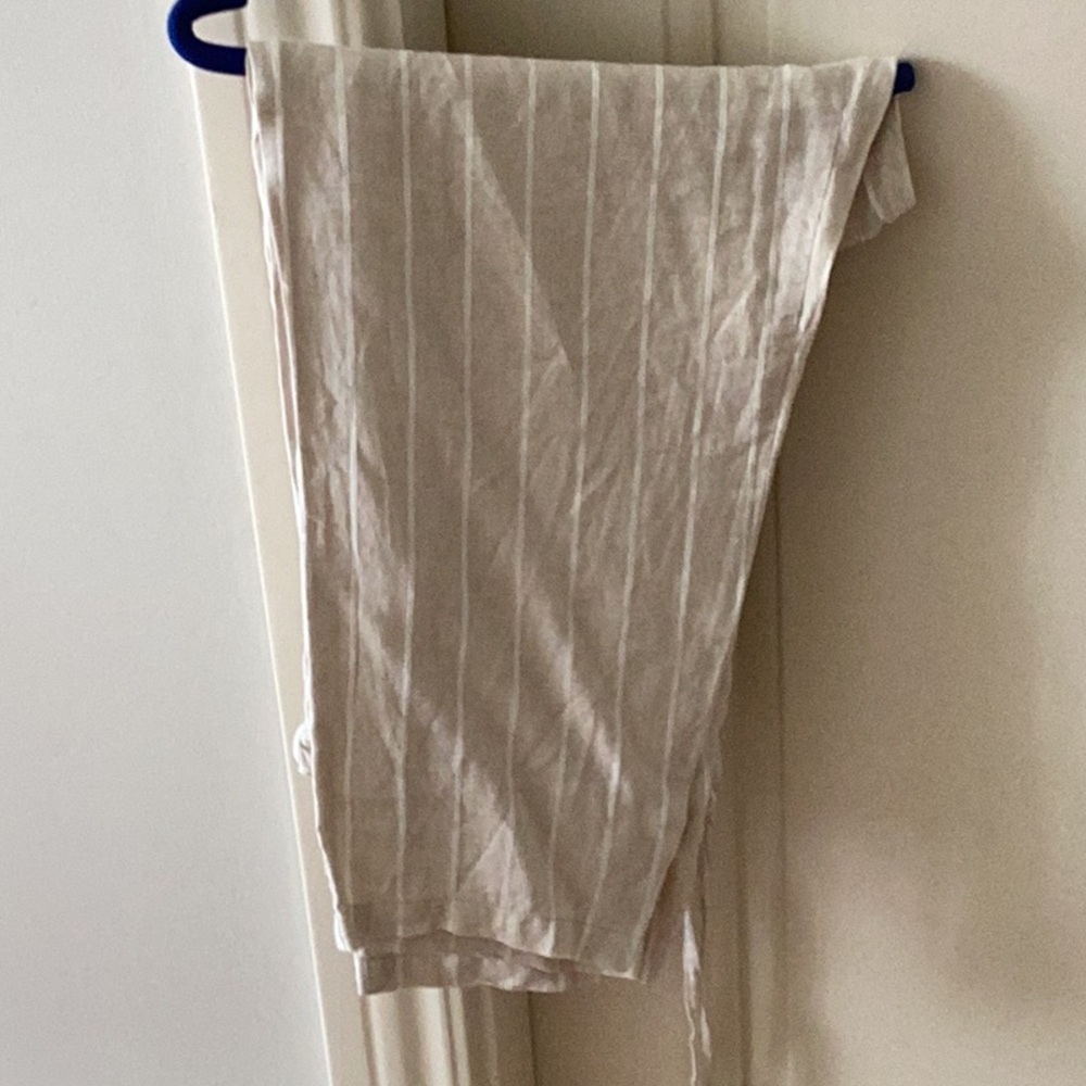Eskandar ivory color &white stripes Linen Pants Women Size 0 plus  size US 14